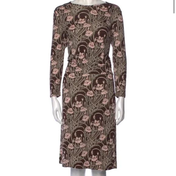knee length dresses for ladies Tory Burch Homage Long Sleeve Midi Dress Multicolor Floral Print Silk –  Celebrity Owned main image 1